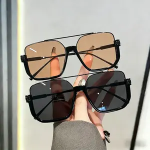 Fashion Y2K Retro Double Bridge Sunglasses 2-Pack, oversized square frame design with classic aviator styling. Multi-purpose casual sun glasses with full UV protection, ideal accessory for daily life, vacation and outdoor activities.