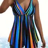 Women's Plus Size Striped Print Swimdress Set, Casual Fitted Beach Cover-Up, All Seasons Swimwear for Summer Beach, Sleeveless Swim Dress, Beach Swimwear Clothes