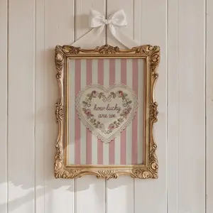 How Lucky Are We Wall Art | Valentine Lace Heart Print | Romantic Coquette Decor Unframed