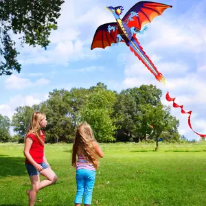 Upgrade Classical Dragon Kite Stereoscopic Dragon Kites for Kids & Adults Easy to Fly for Beginner Easter 55inch x 62inch Single Line with Tail