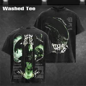 Xenomorph x Alien Acid-Washed Cotton T-Shirt, Vintage Graphic Tee for Fans of the Series Alien, Top Streetwear Cotton Design for Men and Women, Unisex T-Shirt Hot