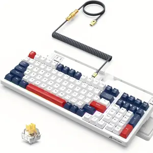 2024-NEW-Wired Gaming Kayboard & Custom Wound USB C Cable, Hot-Swappable Mechanical Keyboard with RGB LED Backlight, Ergonomic Custom Keycaps Yellow Switches, Numeric Keypad, 98% Layout Keyboard, Available for PC, MAC, PS4, PS5, Xbox