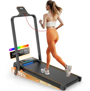 Trisomy-B30 Treadmill Walking Pad with 15% Incline/Handle Bar/2 LED Display, 3.5HP Portable Treadmills for Home Small, Foldable Walking Pad Treadmill 350+lb Capacity, Smart App, 4 Adjustable Incline, RGB Light