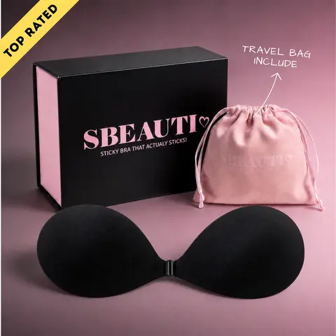SBEAUTI Sticky Bra Strapless Seamless Adhesive for Wedding Party Backless Dresses, Women's Reusable Push Up Silicone Cleavage Support, Derm-Tested Safe Summer Underwear