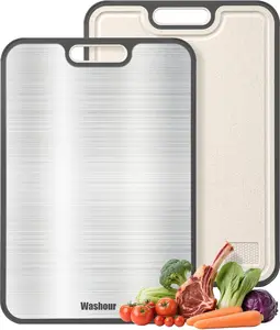 Titanium Cutting Boards for Kitchen, Non Toxic 2-in-1 Cutting Board Double Sided, Food Grade Chopping Boards for Fresh Meat Vegetable, Easy to Clean Large Size 16”×11”