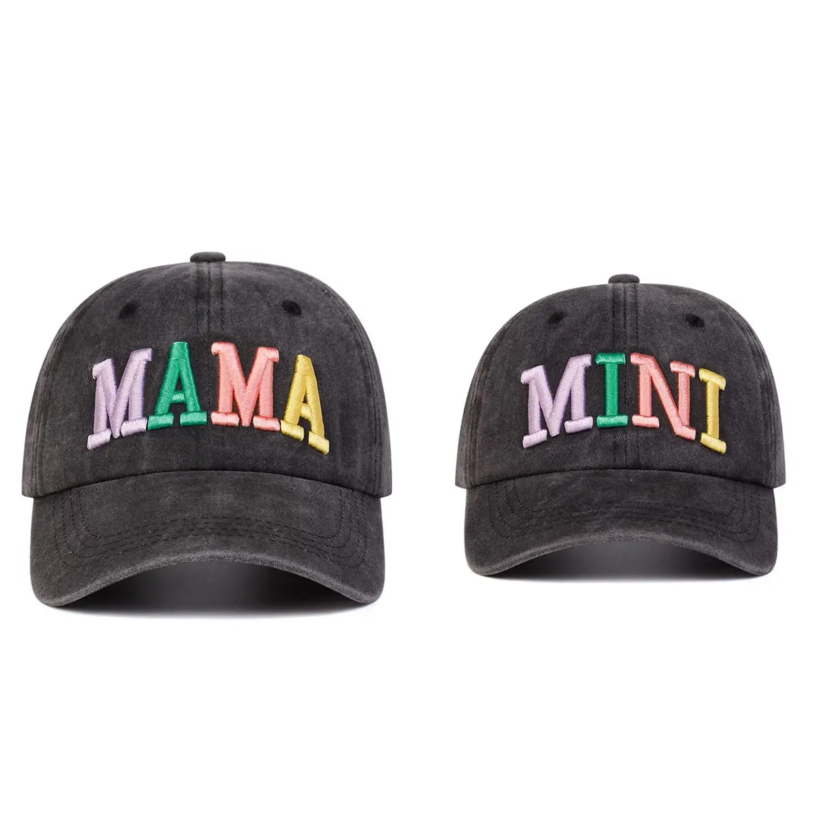 2pcs/set MAMA MINI Colorful Letter Embroidered Baseball Cap Family Hats Outdoor Adjustable Sunscreen Leisure Hat Spring Autumn Travel Tourism Beach Vacation
