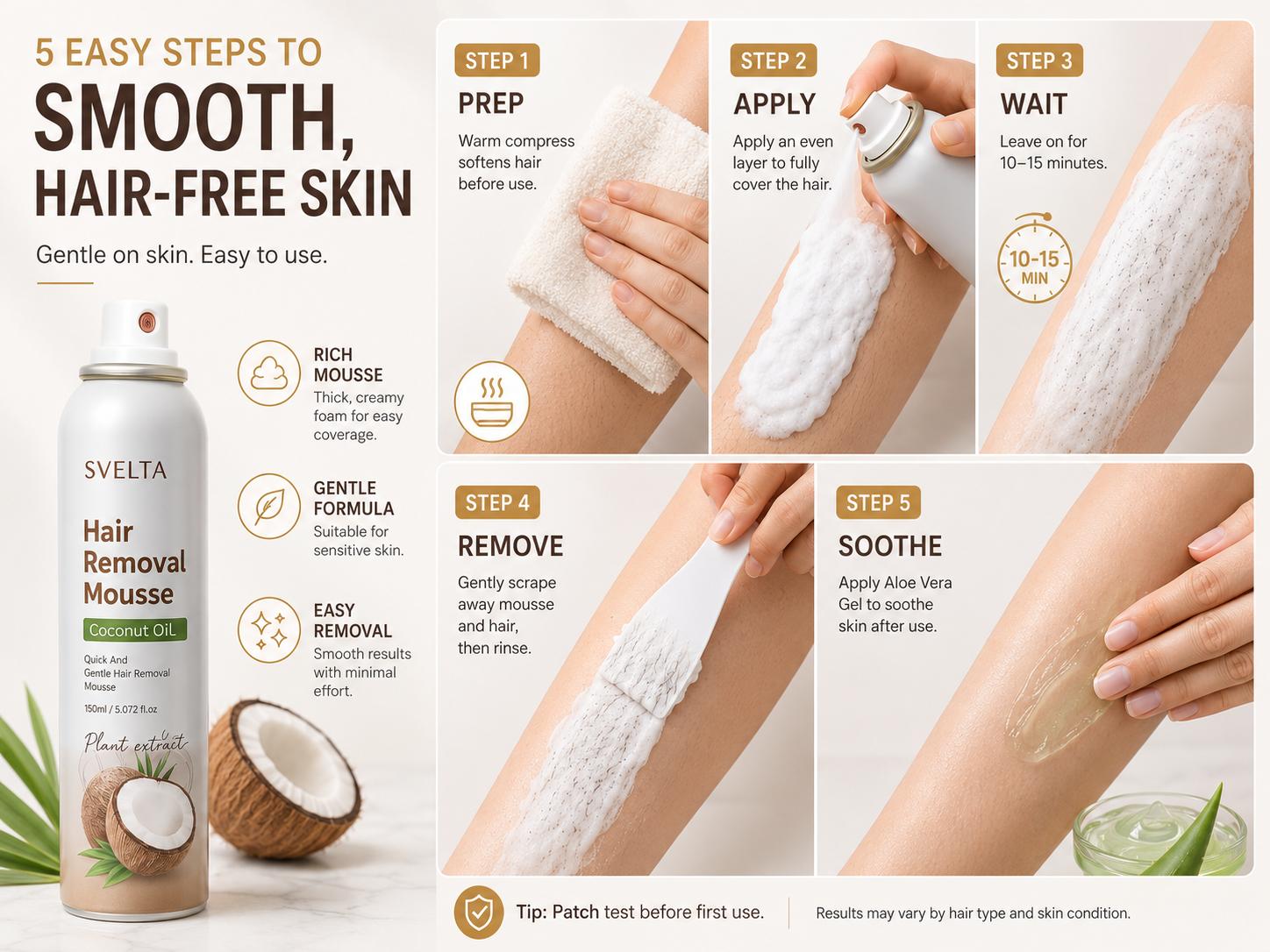 SVELTA Korean Bikini Hair Removal Cream Mousse, Fast-Acting Depilatory Foam for Sensitive Skin with Coconut Oil, Aloe Vera Gel & Scraper, Gentle K-Beauty Body Hair Remover for Women & Men, Legs, Arms & Underarms,back to school