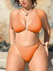 Large size two-piece swimsuit for women, macaron color series, quick drying fabric, fashionable design suitable for outdoor beach vacation, swimming pool party  bikinis