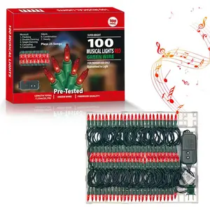 LAMPHOME Musical Christmas Lights,100 Lights 23.7ft Plays 25 Classical Holiday Songs,UL Certified Mini Bulb String Lights for Outdoor Christmas Tree Garden Party Patio Garland Decor (Red)