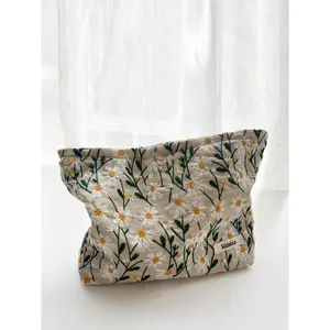 Floral Embroidery Makeup Bag, Large Capacity Cosmetic Storage Bag, Fashionable Travel Bag For Women, Zip