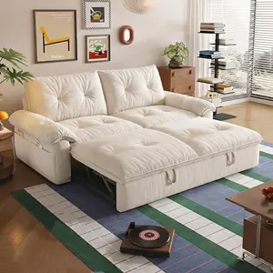 Queen Size Sofa Bed, 3-in-1 Convertible Sleeper Sofa Bed with Adjustable Backrest, Modern Velvet Couch with Side Pocket and USB Ports, for Living Rooms, Bedrooms, Small Spaces