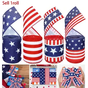 1roll July 4th Wired Edge Ribbon Patriotic Wired Ribbon USA Flag Stars Stripes Ribbon For Independence Day Memorial Day Gift Wrap Wreath Bow Craft Party Decor，party decoration，party supplies, Gift Wrapping Ribbon