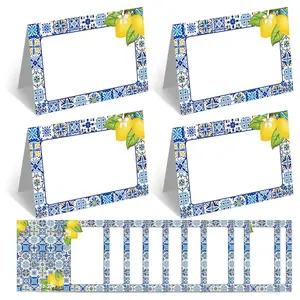 Lemon Table Cards, Blue Tile Name Tags, Tent Cards, Buffet Labels, Party Decor, Birthday, Wedding, Amalfi Coast Theme