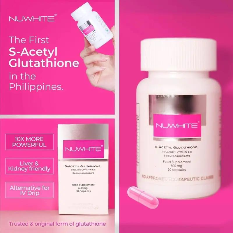 NUWHITE S-Acetylene Glutathione: Achieve Glowing Skin from Within (30  Capsules) Food Supplement
