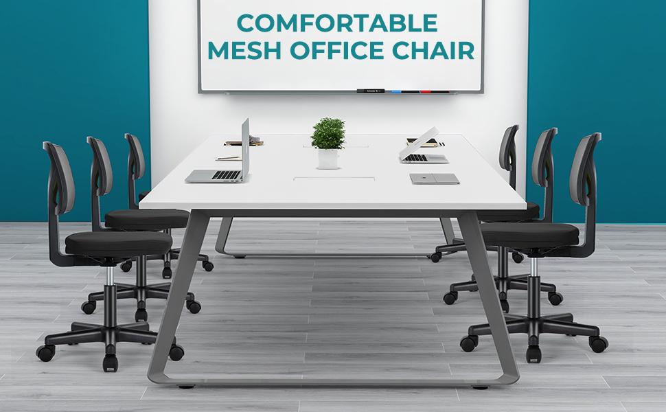 Armless Mesh Office Desk Chair - Ergonomic Mid-Back Swivel Rolling Executive Task Chair with Lumbar Support for Small Spaces