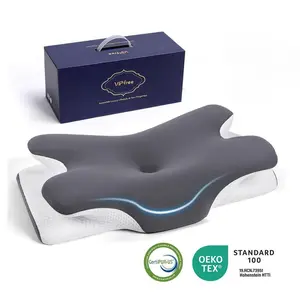 Ergonomic Memory Foam Cervical Pillow - Cooling Soft Neck Support for Back Pain Relief & CertiPUR-US Certified Slow Rebound Foam - Breathable Gray Pillowcase