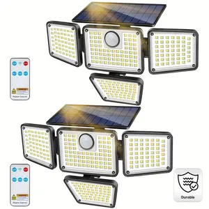 2-Pack Solar LED Motion Sensor Security Floodlights, IP65 Waterproof 3-Head 2500-Lumen Wide-Angle Solar Outdoor Lights, Outdoor Landscape Lighting for Patios, Garages