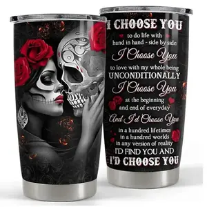 Couple Stainless Steel Tumbler, Gifts for Wife Husband Skull Couples Tumbler Cup