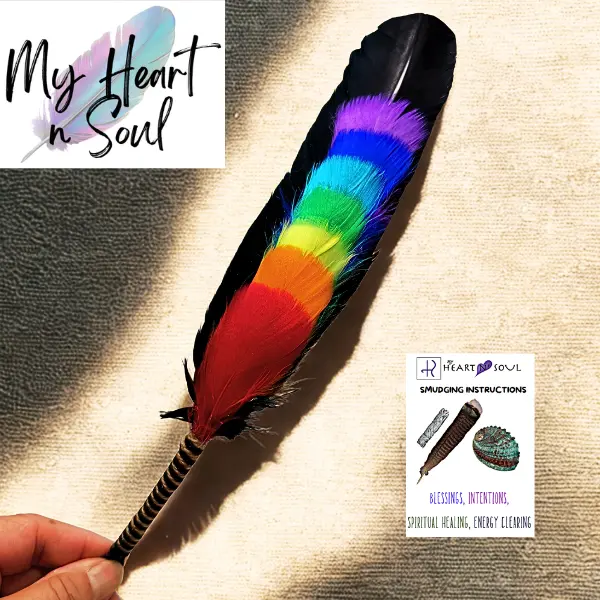 Chakra Smudge Feather Fan – Energy Cleansing Tool  Turkey & Peacock for Smudging, Meditation & Spiritual Rituals