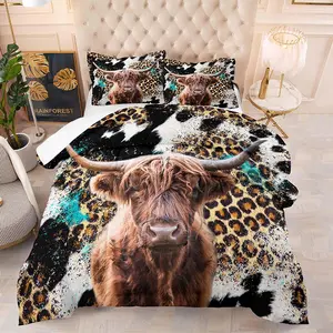Highland Cow Print Bedding Set, Quilt Set, 1 Count Soft Comfortable Comforter & 1/2 Counts Pillowcase without Filler, Bedding Supplies for Home Bedroom Hotel
