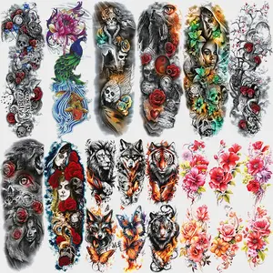 20 Large Temporary Tattoo Stickers, Includes Wolf Rose Skull Full Arm & Leg Art, Waterproof 3D Lion Butterfly Half Arm Tattoos