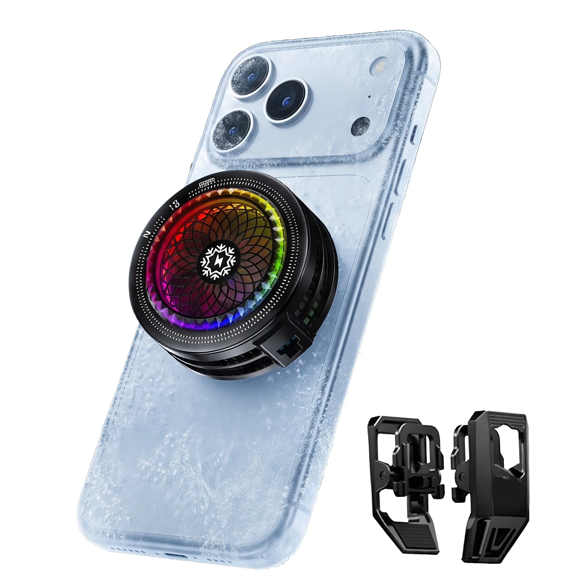Magnetic RGB Smartphone Cooler - Portable Cooling Fan, 3-Speed Control, Smart AI Mode, Magnetic Semiconductor Fan, Detachable Clip, USB-A Gaming Phone Cooler for Tools and Gadgets