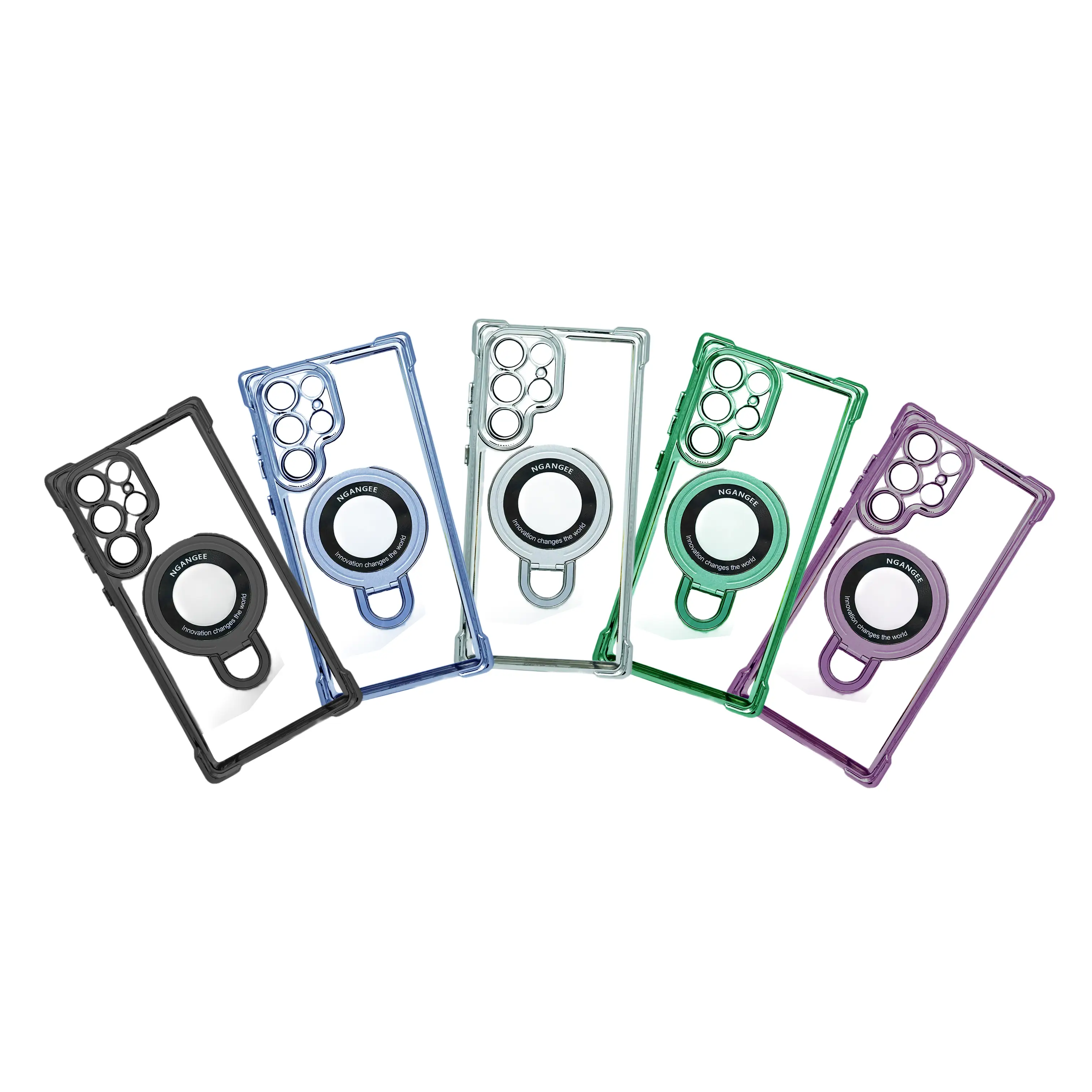 Ngangee for Samsung Galaxy S24 Ultra Four Corners Case with Magnetic Ring Stand Casing Screen Protector Casing Screen Protector