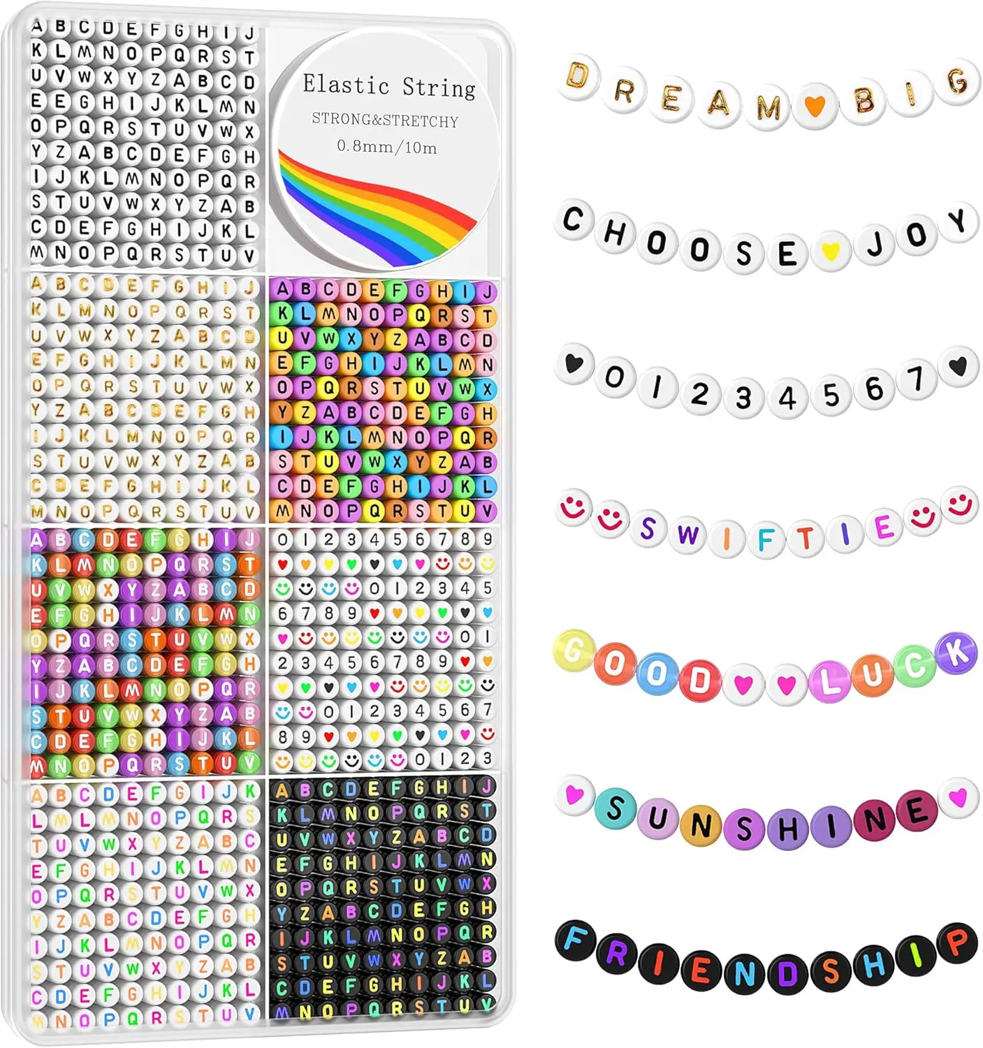 1600 Pcs Letter Beads Kit, 6 Styles of Colorful Alphabet Beads for Bracelet, Number Beads Smiley  Heart