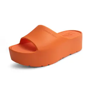 Lemon Jelly Women's Platform Sandals - Cute Water-Friendly Comfort Wedges for the Beach or Casual Wear - Super Lightweight Slip-On Flip Flops for Ladies - Versatile, Chunky Summer Slides, Tangerine,