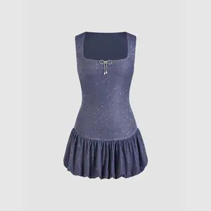 Cider [size 0-10] Scoop Neckline Bowknot Glitter Bubble Hem Mini Dress