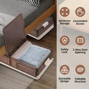 2 Pack Under Bed Storage Containers, Stackable Rolling Storage Bins with Wheels & Lids, Collapsible Plastic Organizer for Clothes, Shoes, Duvets, Foldable Design and Cosmetics storage