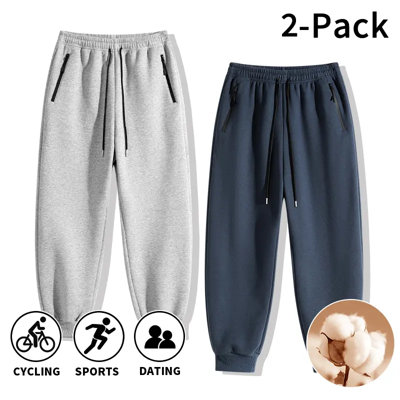 Men's 2 Pack Cotton Jogger Pants, Warm Cozy & Soft, Elastic Drawstring, Loose Fit, Machine Washable, for Sports, Running, Cycling & Daily Wear, Autumn Winter
