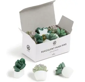 U Brands Succulent Push Pins Set, Office Supplies, Three Assorted Styles, 9 Count