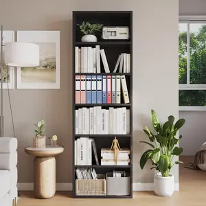 OP-6-Tier Tall Bookcase for Office, 71.4''H Industrial Bookshelf, Modern Open Storage Organizer, Slim Sturdy Design, Large capacity ,anti-tip bookshelf,sturdy book shelves,Easy Assembly, Living Room, Bedroom