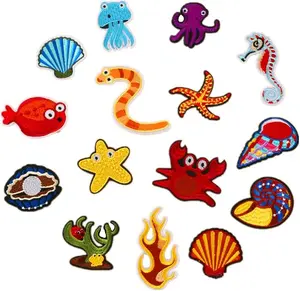 27pcs Marine Creatures Iron on Patches Shark Whale Dolphin Clams Shell Crabs Seahorses Starfish Manta Ray Octopus Embroidered Patches Appliques Decorative Repair Patches DIY Sew on Motif