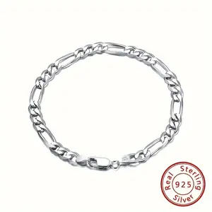 Elegant 925 Sterling Silver Figaro Chain Bracelet, Women's, Polished Finish, 7.87 in.bracelet  shop