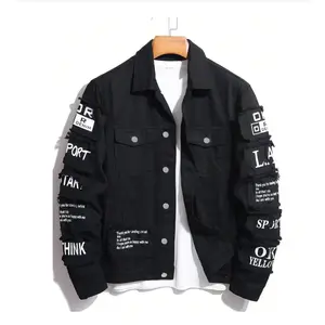 Y2K Streetwear Fashion Designer Personalized Splashed Ink Hand-Painted Letter Printed Men's Denim Jacket