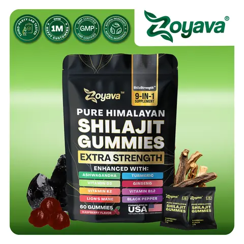 Zoyava Pure Himalayan Shilajit Gummies - Tamarind & Raspberry Flavored 9-in-1 Dietary Supplement for Fitness & Healthcare - MADE IN USA - 60 Edible Gummies