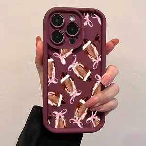 Football Pink Bow iPhone 17/16/15/14/13/12/11/X/XS/XSMAX/16E/12.13MINI Fashion Sports Design Wireless Charging Compatible Black, Brown, White Phone Case Shockproof and Durable TPU Silicone Protective Cover Minimalist Style, Accessories, Smartphone, Cellph