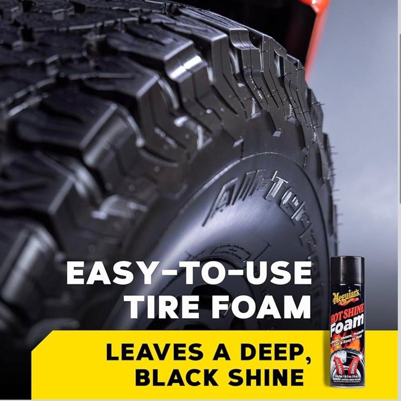 Meguiar's G13919 Hot Shine Tire Foam, Aerosol Tire Shine for Glossy, Rich Black Tires - 19 Oz Spray Can (Pack of 2)