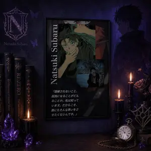 Re Zero Natsuki Subaru Poster, Dark Anime Wall Art, Gothic Fantasy Room Decor, Anime Gift