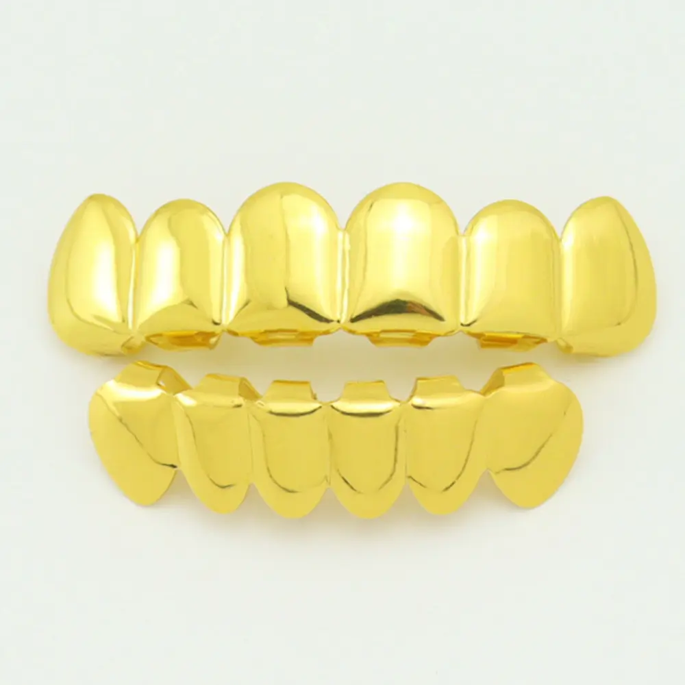 Hip-hop grillz, 18K gold-plated copper TeethGrillz, six upper and six lower gold teeth accessories