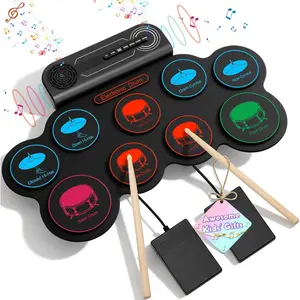 Drum Set, 9-Pad  Electric Drum Set Dual Stereo Speaker, MIDI. Portable Roll Up Drums Practice Pad for ,  Birthday&Christmas  for Boys&Girls