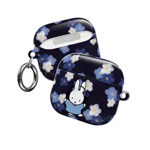 Cute Miffy w Headphones Floral AirPod Cases | Blue Flowers, Cartoon Rabbit Case