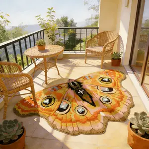 Vintage Butterfly Shaped Plush Soft Rug, Bohemian Area Rug Boho Rug Balcony Decor Mat, Non-Slip Entrance Pad, Artistic Living Room Bedroom Blanket