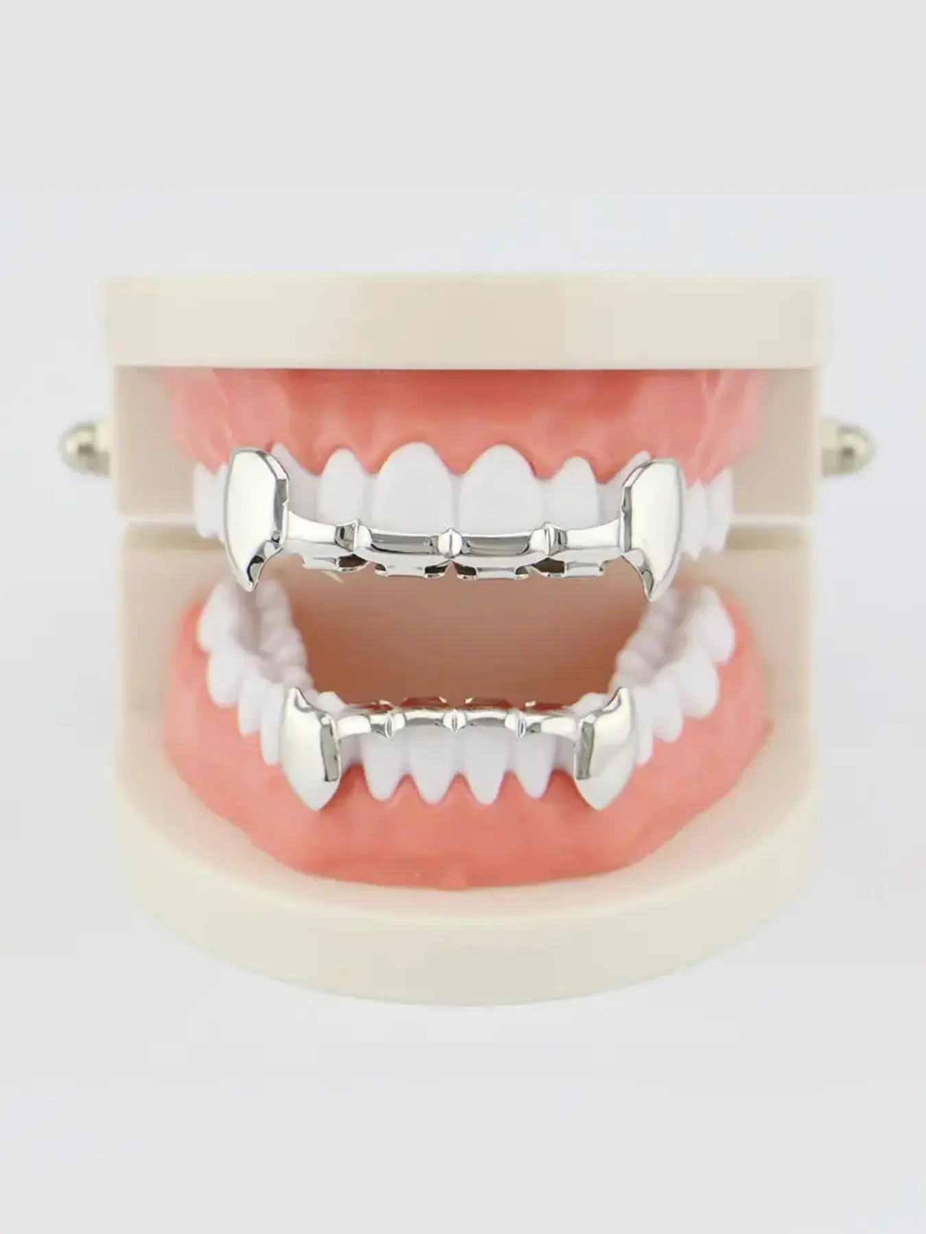 2pcs Fashionable Street Style Teeth Grillz, Tiger Tooth Design Copper Teeth Grillz For Men & Women, Fashion Body Jewelry For Party, Club, Dental Accessory