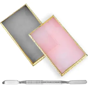 2 Pcs Resin Nail Art Palette Nail Pallet Holder Display Board Nails Polish Mixing Palette with Spatula(Pink and Gray)