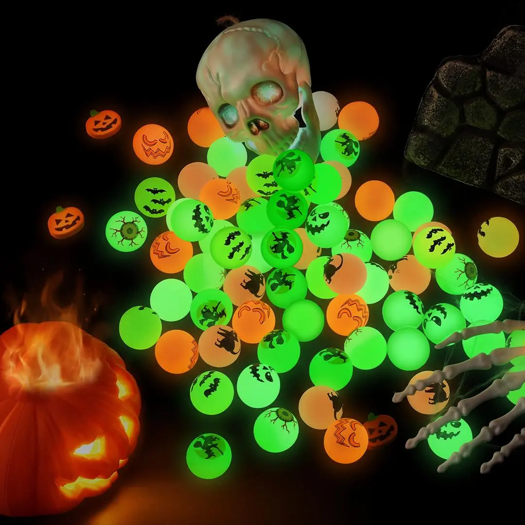 72 Pack Halloween Theme Designs Bouncing Balls, Glow in The Dark Bouncy Party Favors Supplies for Kids, Trick or Treating Goodie