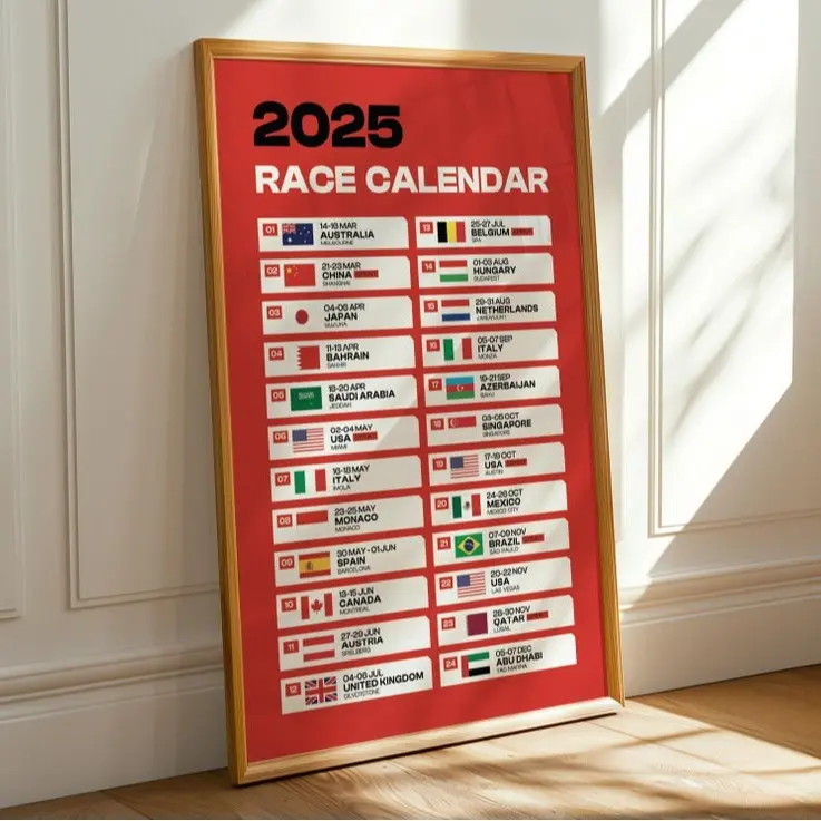 2025 Race Calendar Printable V1 Poster (PRODUCT DOES NOT INCLUDE FRAME)
