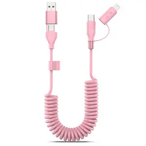 USB-C and Lightning Cable 2-in-1, 3FT Phone 15 16 Car Charger Cord, 60W Fast Charging Cable for Phone 16, Galaxy Supports  CarPlay & Android Auto (Pink)